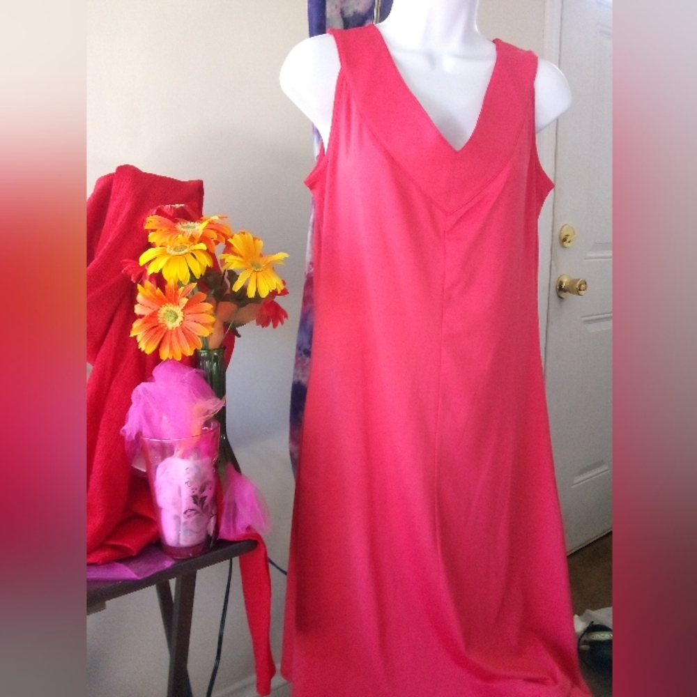 Signature Weekend Collection Red Trapeze Midi Dress Sleeveless Vneck Women Sz Lg